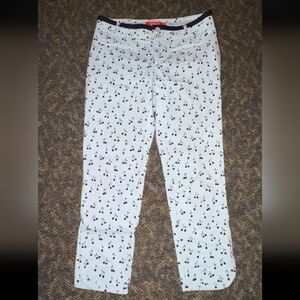 Anthropologie Cartonnier White Cherry Print Cropped Pants Size 6
